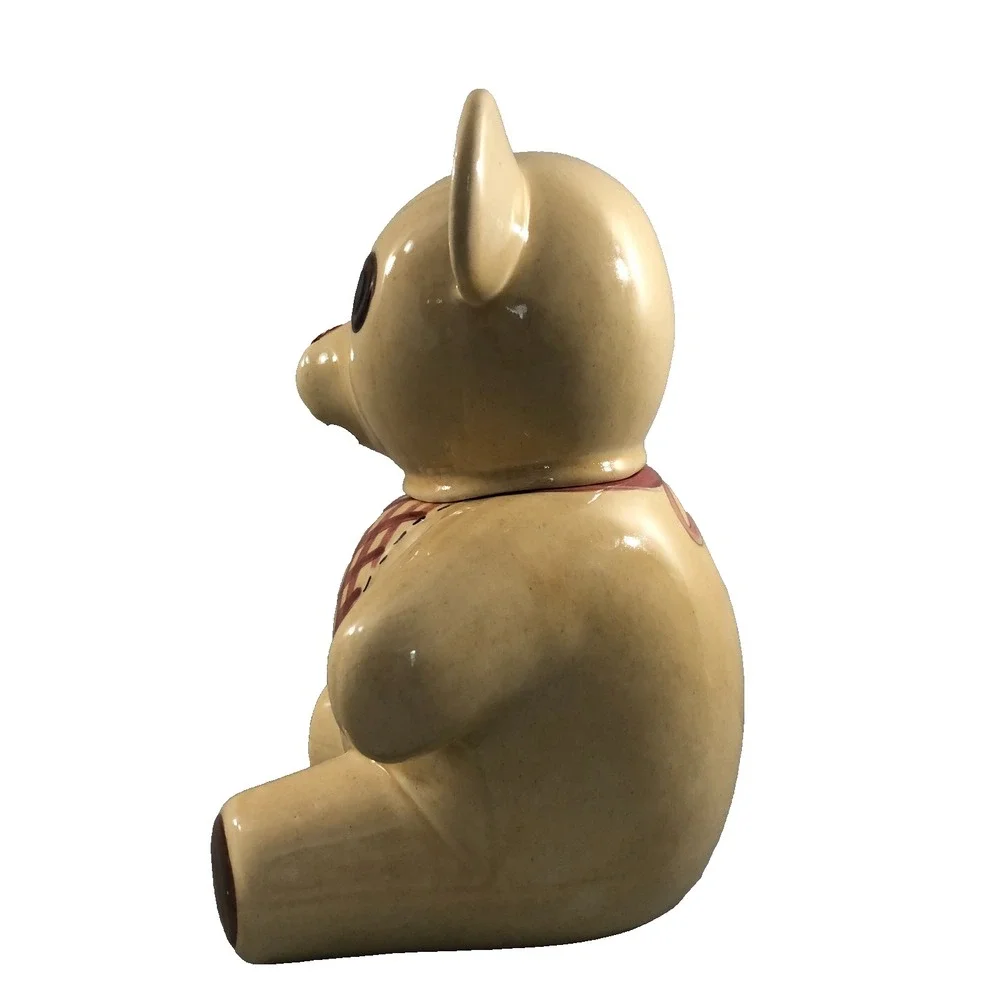 Teddy Bear Cookie Jar Tan Brown‎ Red Sweets Snacks Kitchen